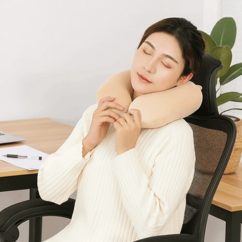 Portable U-shaped Pillow Soft Slow Rebound Neck Pillow Cartoon Animal with Eye Mask Neck Support Pillow Office Nap