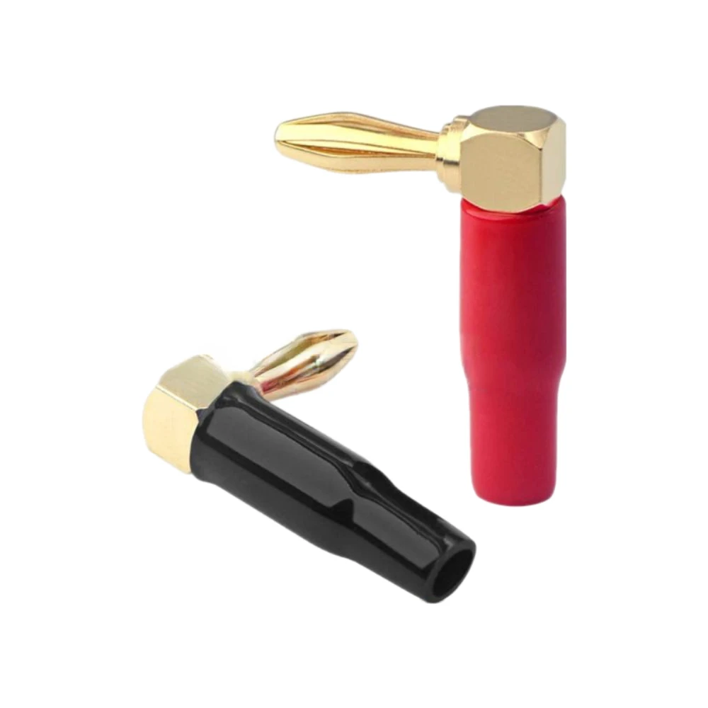 20PCS L-shaped Right Angle Banana Plug 90 Degree Banana Connectors Soft Plastic Shell 4mm Red Black for Audio Video Speaker