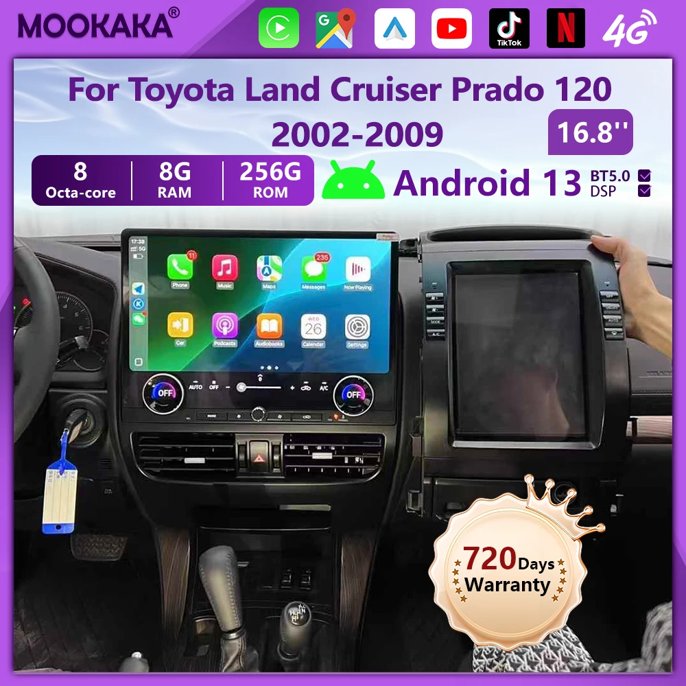 

16.8'' Big Screen Qualcomm For Toyota Land Cruiser Prado 120 2002-2009 Car Radio Android Auto Navigation Multimedia Video Player