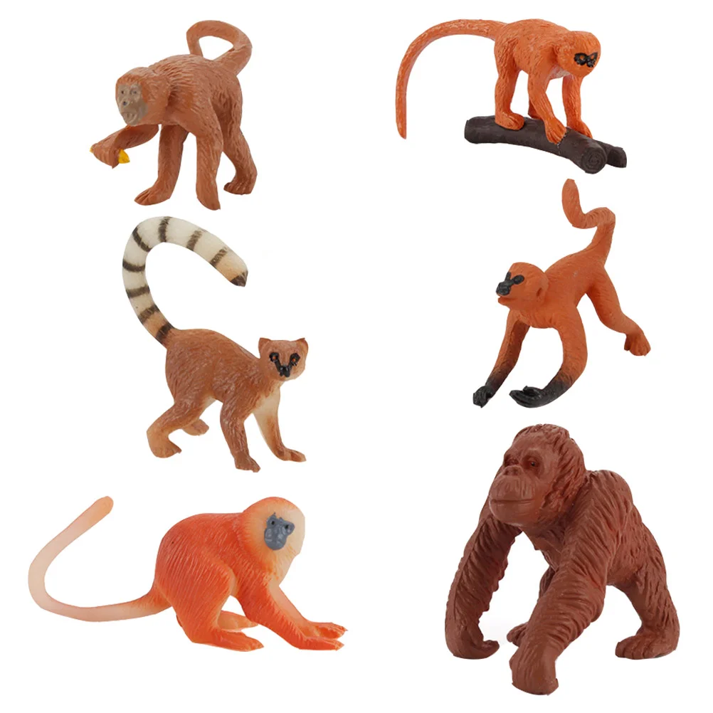 6 PCS Monkey Model Toys Animal Playthings Adornments Imitated Models Decorate Simulated Plastic Kids Toddler Statue