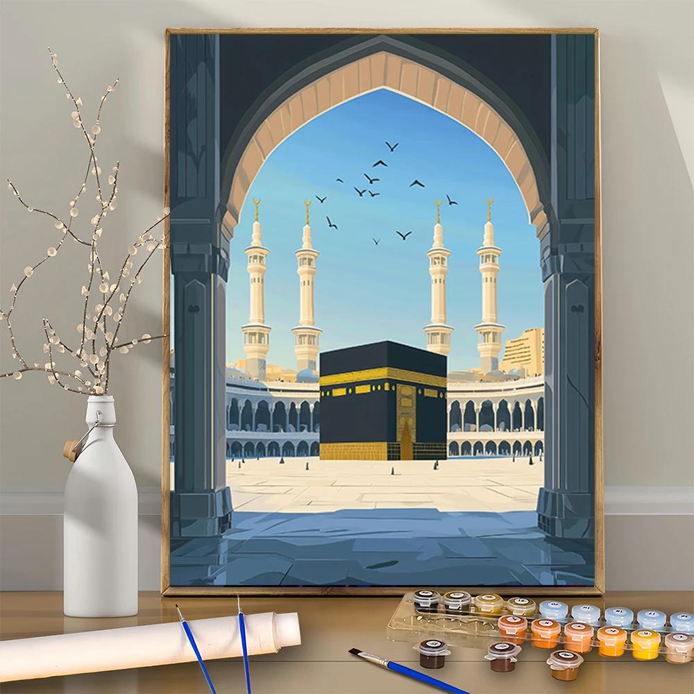 Realm of Faith with the Kaaba and Birds DIY Acrylic Digital Painting Kit for Beginners Home Wall Decor  Frame Not Included