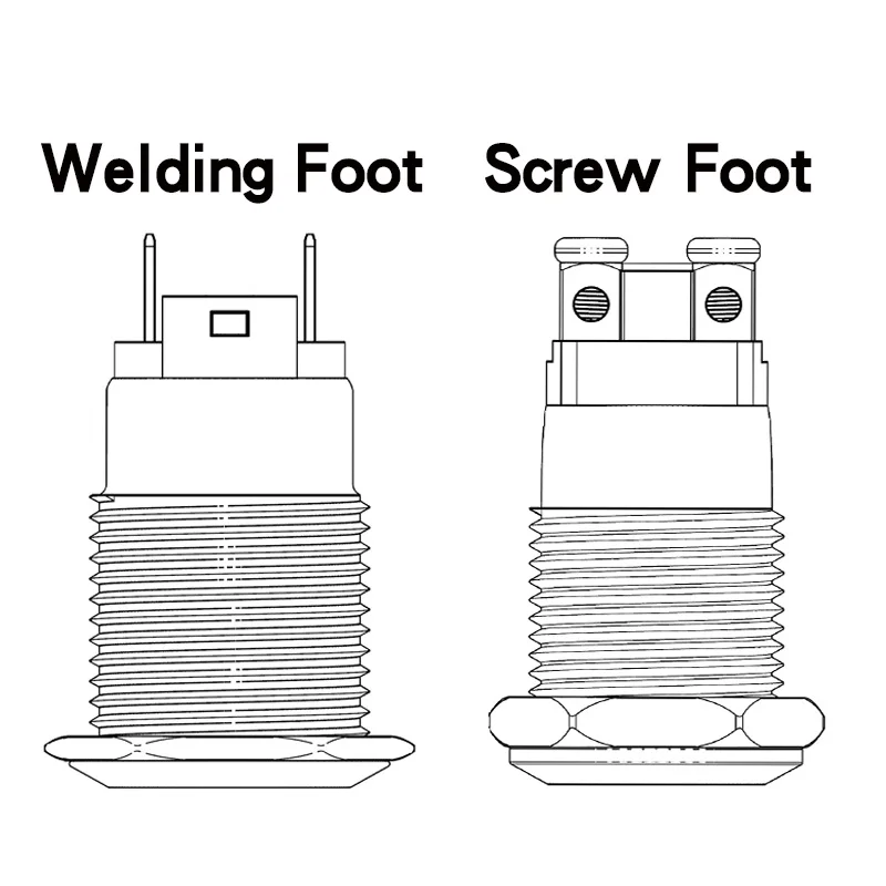 12mm 1NO High Flat Head Waterproof Self Reset Self Locking Metal Push Button Switch Screw Foot Welding Foot 2Pin Power Switch