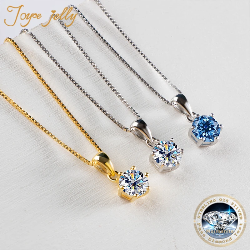 JoyceJelly 1 CT prawdziwy Moissanite naszyjnik dla kobiet Royal Blue kolor Moissanite 925 srebro biżuteria ślubna