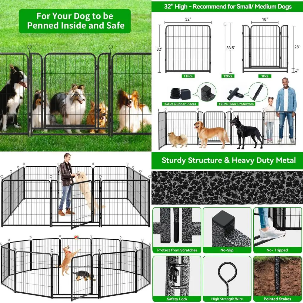 

Сверхмощный 12-панельный забор для собак на открытом воздухе, 32 высота, портативный, длина 32 фута, 79 кв. футов, снежный черный