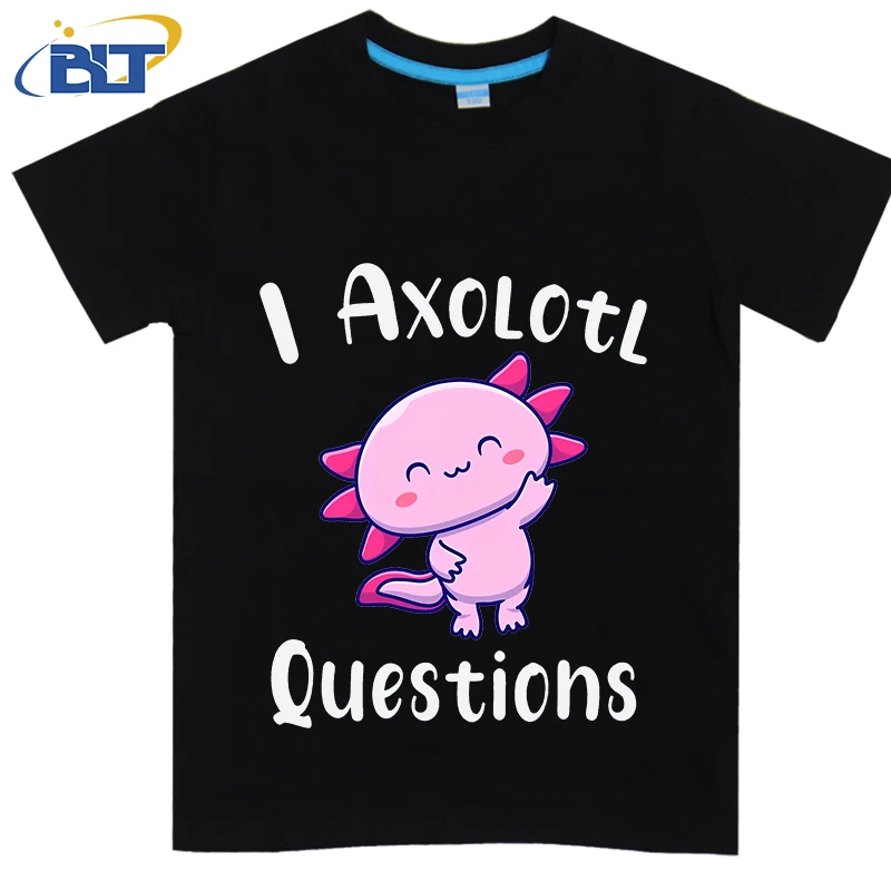 I Axolotl Questions 3 Printed children's T-shirt Summer cotton short sleeves Casual tops Suitable for boys and girls