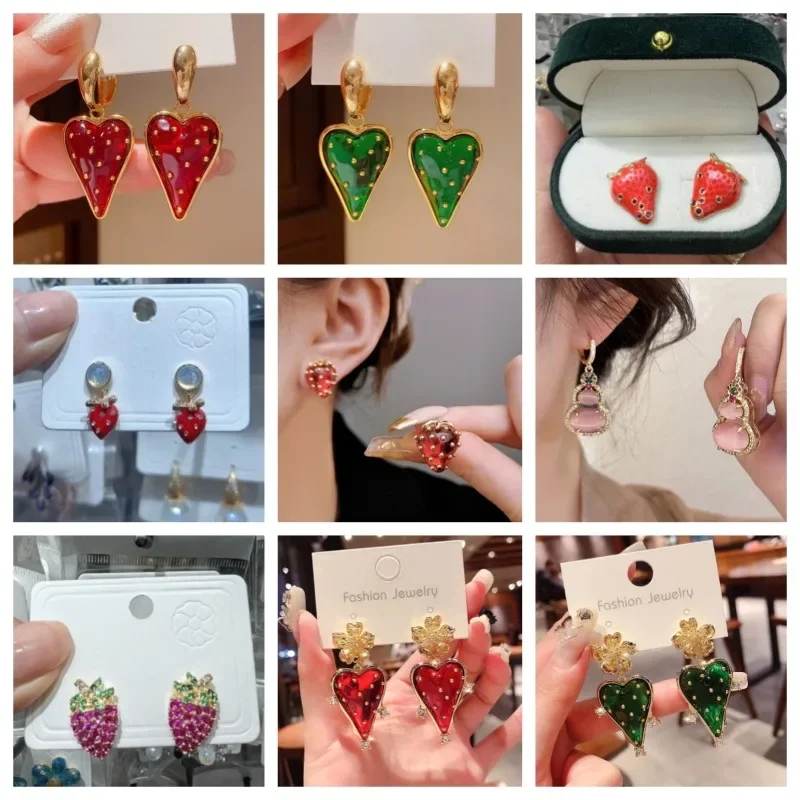 

925 Silver Temperament Strawberry Autumn and Winter Style Elegant Lady Style Design Niche and High-end Earrings for Women