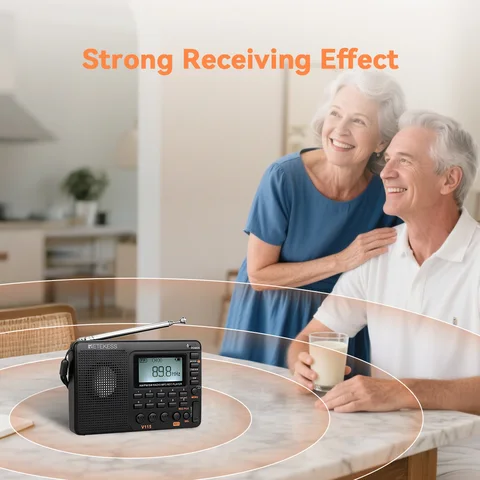 Портативное радио RETEKESS V115 с AM/FM, черное — детальный вид товара