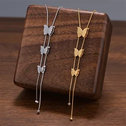 316L Stainless Steel New Fashion Fine Jewelry Butterfly Zircon Tassel Charms Snake Chain Choker Necklaces Pendants For Women