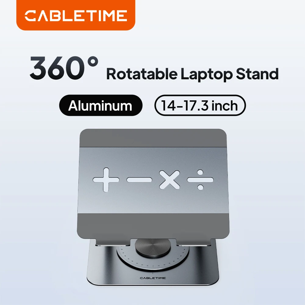 

Вращающаяся на 360 градусов подставка для ноутбука CABLETIME, алюминиевая подставка, подходит для ноутбуков с диагональю 14–17,3 дюйма, эргономичный дизайн для iMac, DELL, Lenovo
