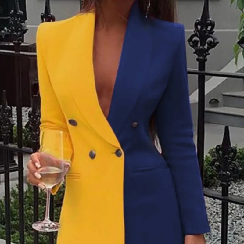Frühling Herbst Damenmode neue kleine Anzug Kontrast farbe Spleißen Business tragen sexy V-Ausschnitt Strickjacke kleinen Anzug