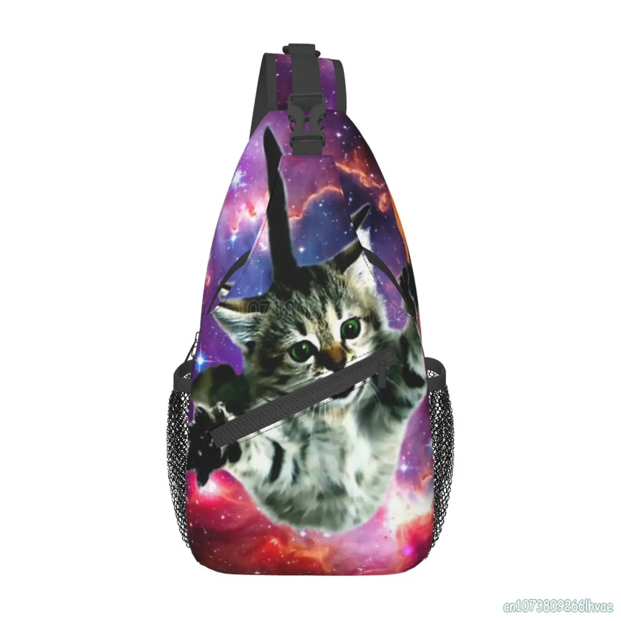 Galaxy Space Cat يحمل حقيبة هوت دوج الرافعة حقيبة الصدر مضحك Crossbody حقيبة الظهر السفر المشي لمسافات طويلة Daypack للرياضة عادية