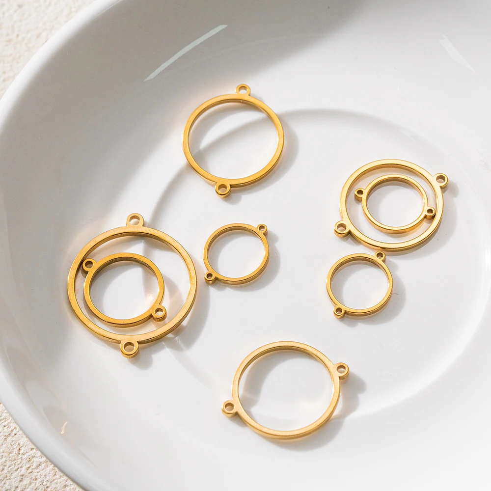 10 Stück Edelstahl Doppelloch-Kreisanhänger für Armbänder, Cabochon-Fassung, Rohlinge für Schmuckherstellung, Verbindungsstücke – Detail 2