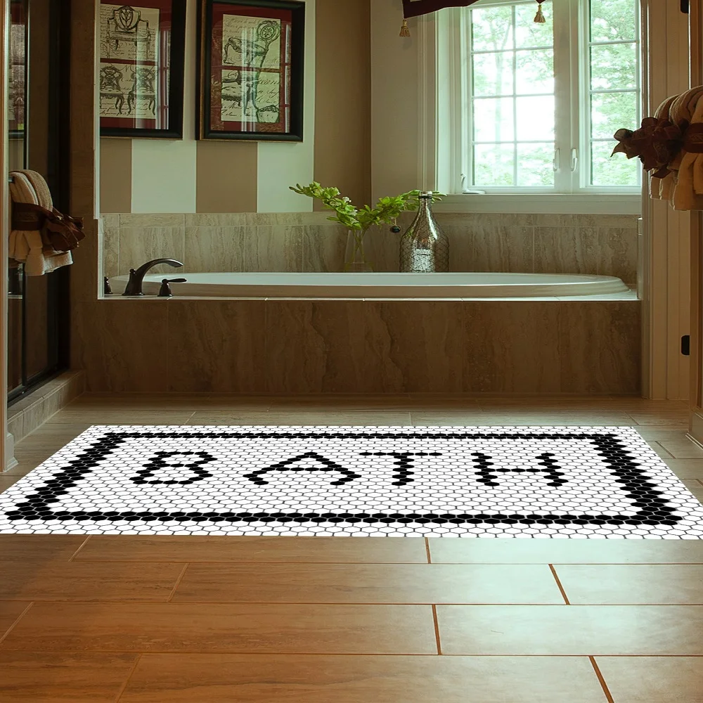 Black Bath Washable Double Bath Rug, Bath Mat, Closet Set