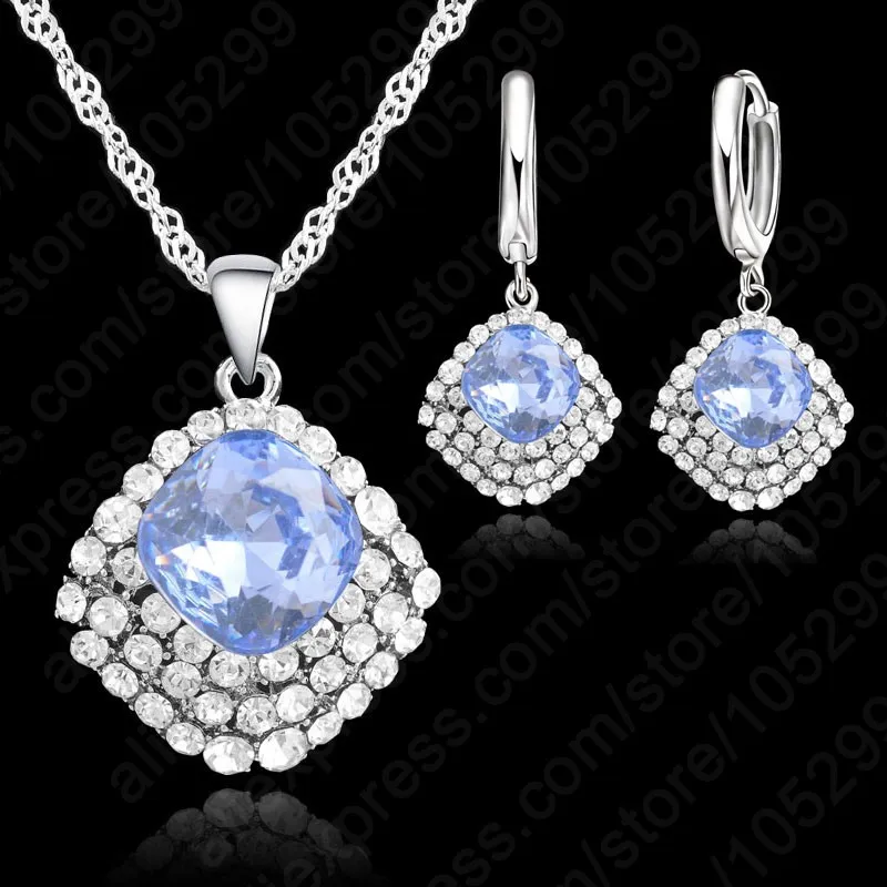 925 Sterling Silver Bridal Wedding Necklace Earring Gift Full AAAA Shiny Crystal Engagement Party Fashion Jewelry Sets