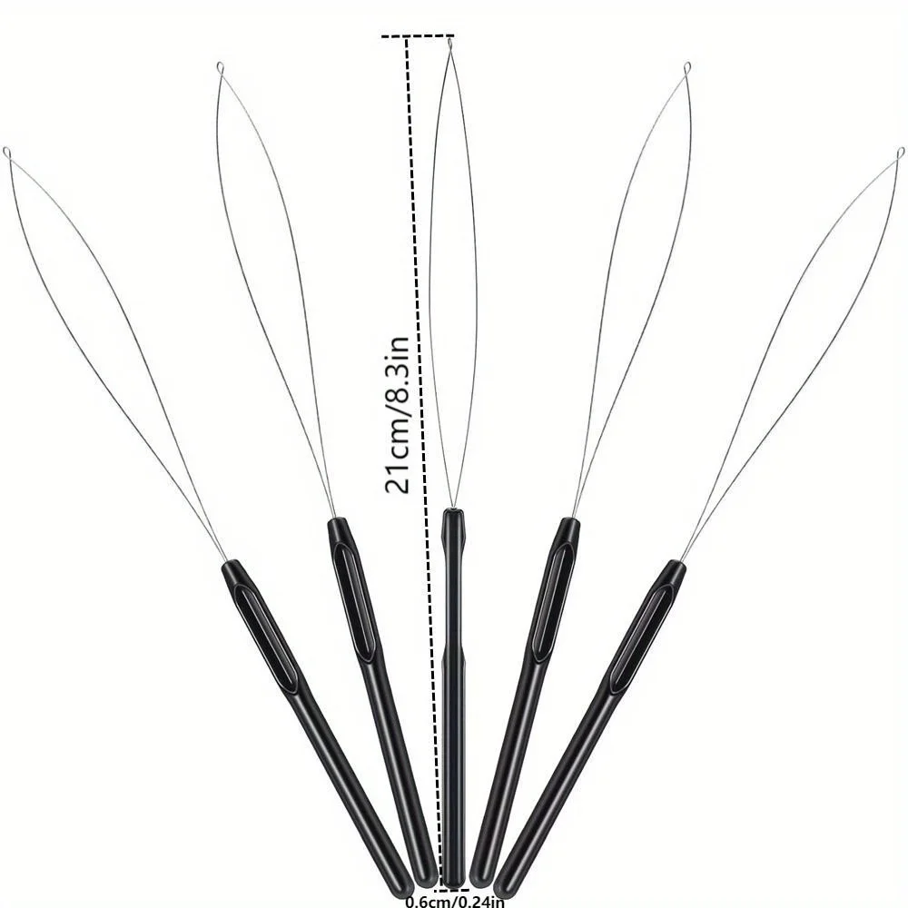 10pcs/pack New Style Hair Extension Loop Needle Threader Pulling Hook Tool and Bead Device Tool Black Loop Threader for Hair image 4