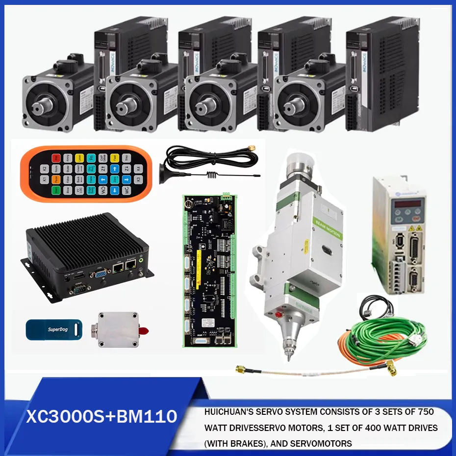 Sistema de controle de corte a laser XC3000S com cabeça de corte automática BM110 3,3kw e ônibus SV660 Huichuan servo 750 watts 400 watts brak