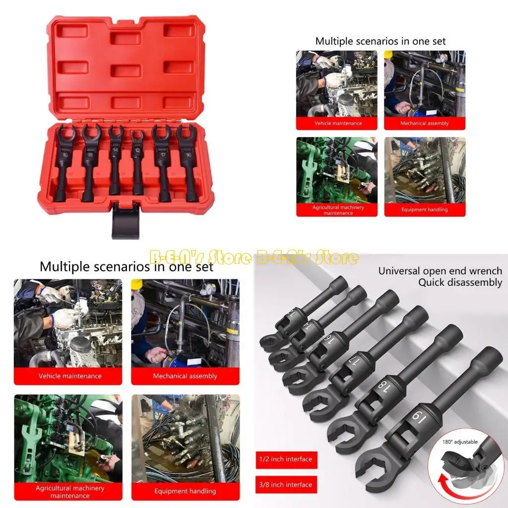 

Y1AD 6Pcs 12mm-19mm Wrench with Open Flexible Head 3/8inch Drive For Car Repair Oil