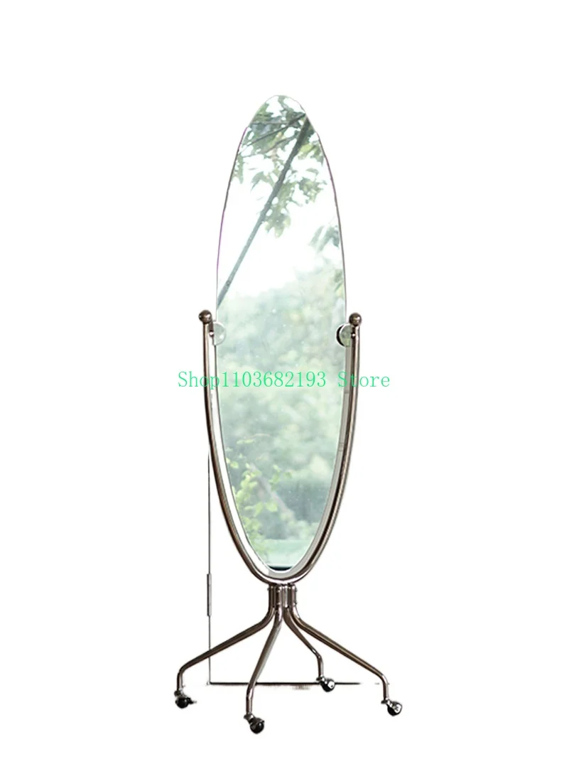 Stainless Steel Mobile Mirror Mid-Ancient Minimalist Ins Home Cloakroom Floor Mirror