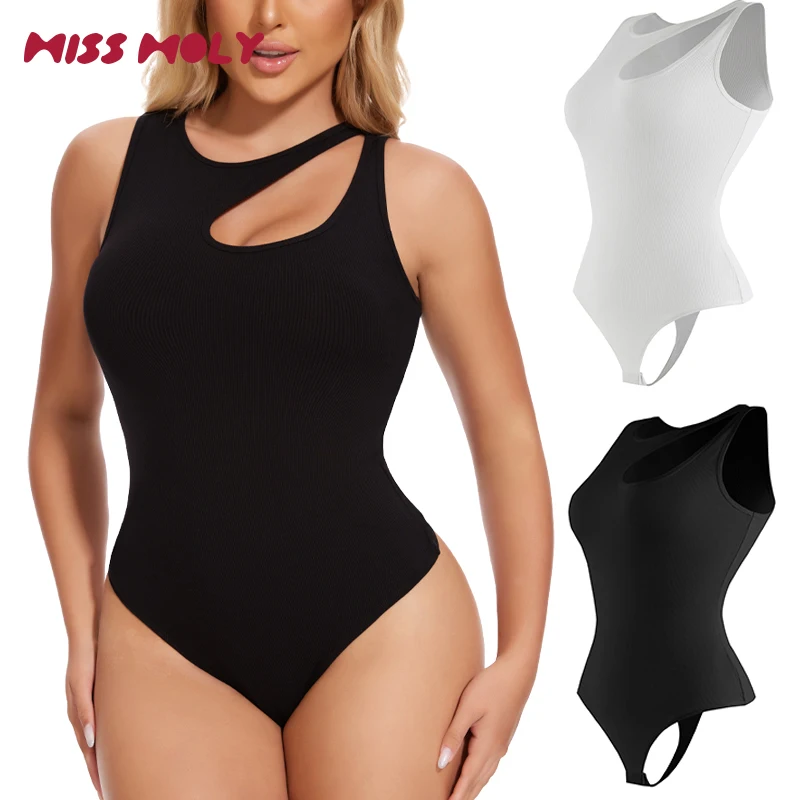 Cut Out Bodysuit Women Sleeveless Tank Top Slim Fit Thongs Shapewear Tummy Control Body Shaper Black White Clothes Female