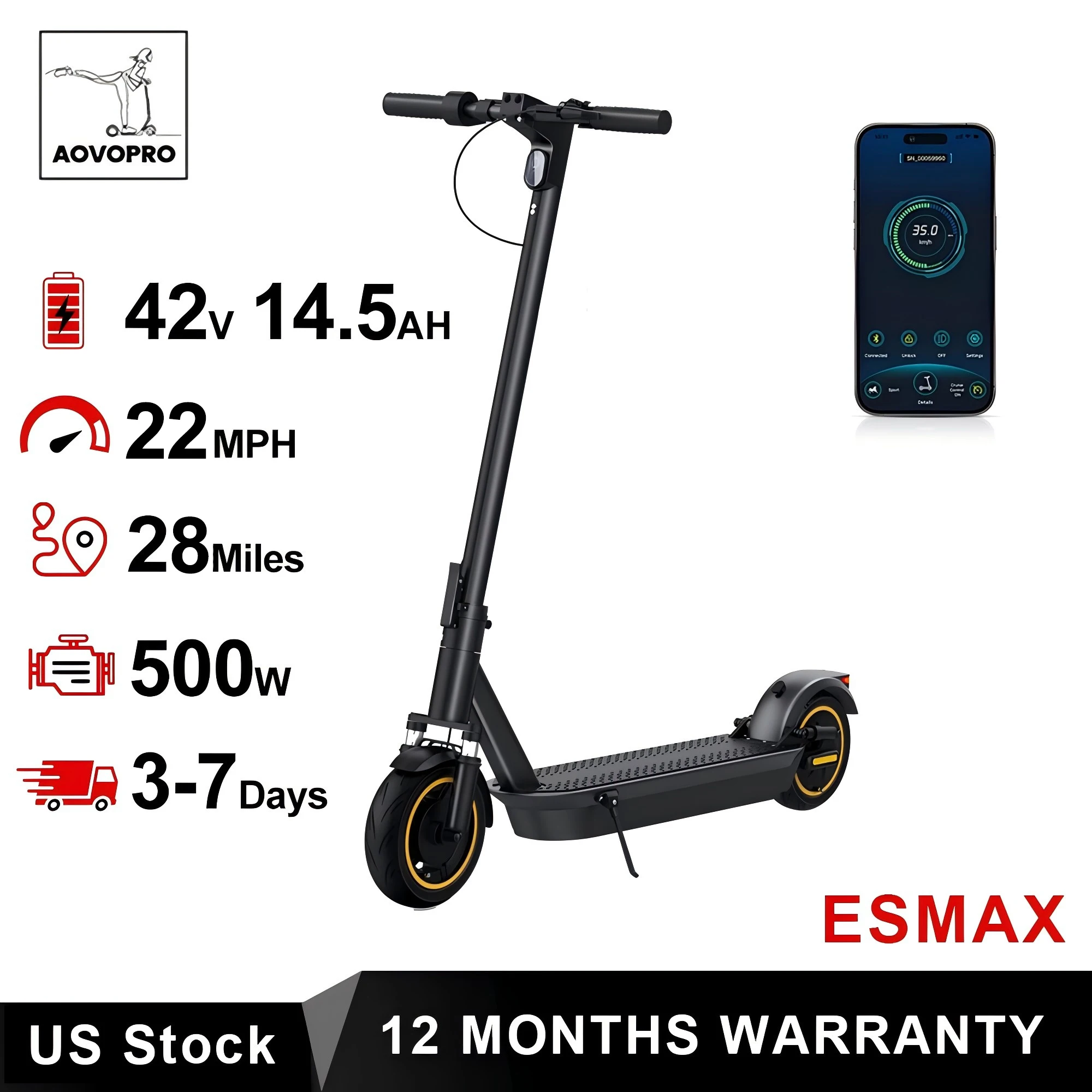 

AOVOPRO New ESMAX Electric Scooter 500W 35km/h Adult APP Smart Scooter Shock-absorbing Anti-skid Folding Electric Scooter