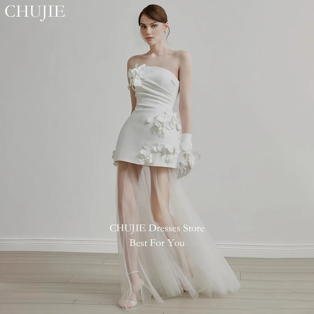Spandex Mini Wedding Dresses With Hand Made Flowers Sexy Bridal Gowns With Long Sleeves Customized Short Prom Dress Customized