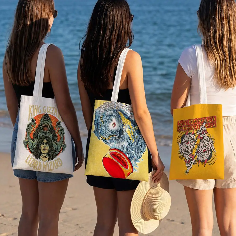 k-k-King Gizzard & the Lizard WizarD Storage Bags Polyester Canvas Foldable Tote Bag Lightweight Reusable Shopping Shoulder Bag - view 2