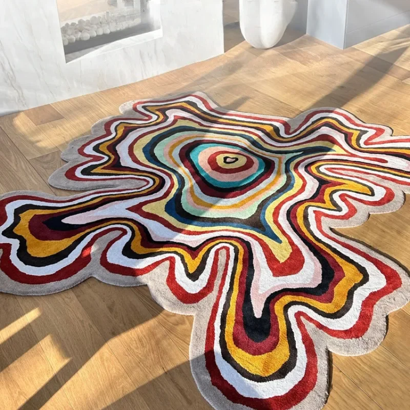 Creative Design Living Room Decoration Carpet Irregular Rainbow Rugs for Bedroom Fluffy Soft Dopamine Plush Rug Home Thick Mat