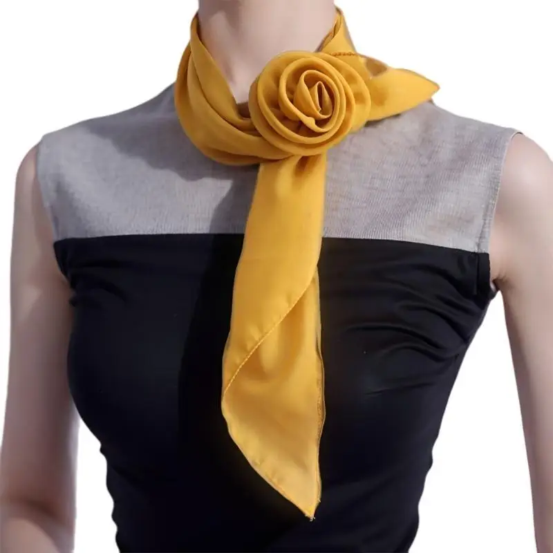 

652F Elegant Silk Scarf Neckwear for Party Dress Hand Tied Neckwrap Fashion Neckshawl