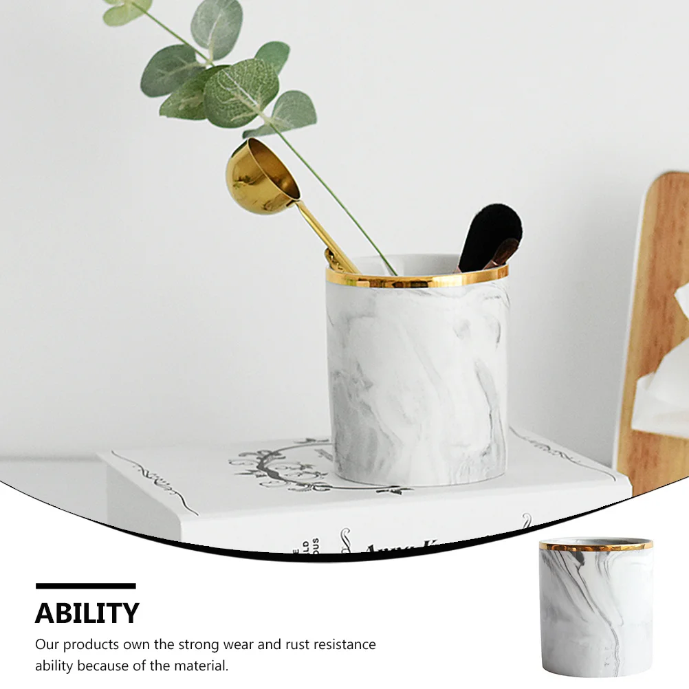 1Pcs Marble Ceramic Pen Holder Nordic Style Creative Desktop Organizer Brush Container Office School Supplies Storage