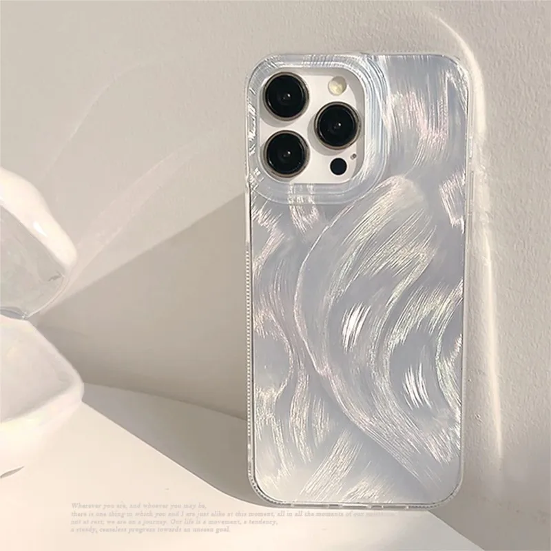Silver Laser Gradient Feather Yarn Pattern Phone Case For Samsung A57 A17 A07 A37 A56 A55 A36 A35 A15 Shockproof Bumper Cover