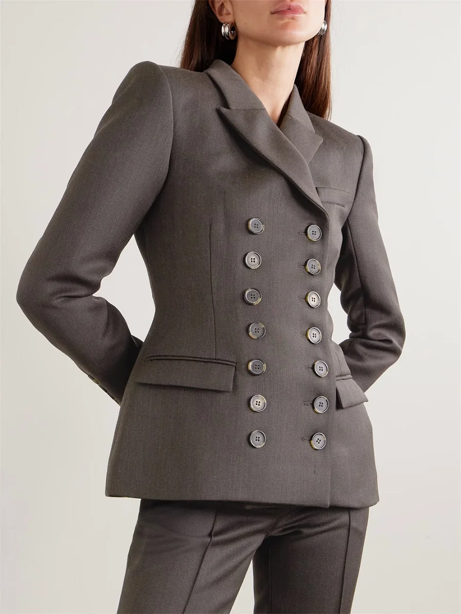 

2025 Women's Winter Suit Jacket, Satin, Double-Breasted, Lapel, Slim Fit, Women's Outerwear, Y2K New Fashion, Commuter, Coat bra