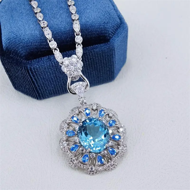 

Best Seller Topaz Jewelry Necklace Pendant With Natural Blue Topaz Gemstone 10*12mm Silver Pendant Jewelry For Best Girl Gift