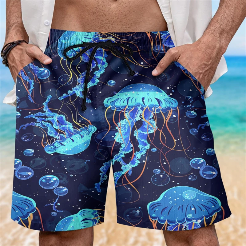 Ocean Jellyfish Graphic Short Pants For Men Clothes Casual Hawaiian Male Beach Shorts Jelly Fish Sea Trunks Animal Boy Trousers