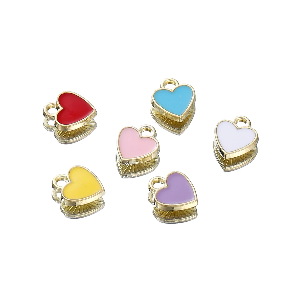 50Pcs/Lot Love Shape Alloy Drop Oil Pendant Enamel Heart Charm Pendants for DIY Necklace Bracelet Jewelry Making Accessories