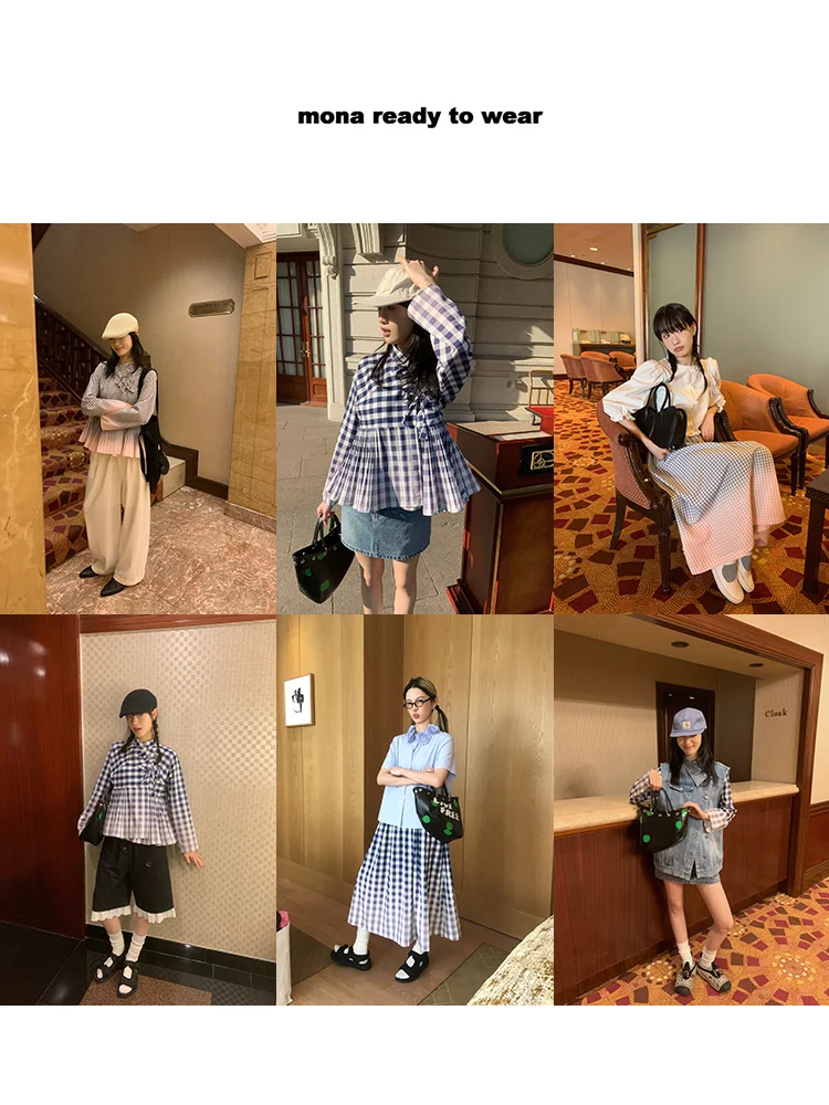 ชุดเซ็ตเสื้อและกระโปรงลายสก็อต MONA New Chinese Sle Faion Design สำหรับผู้หญิง ฤดูใบไม้ผลิ 2025 ชุดสองชิ้น ผลิตจากโพลีเอสเตอร์...