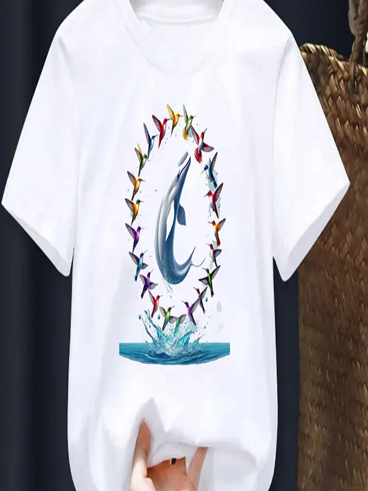 Cute Marine Fish Marlin, Whale Graphic Printing Funny Boy/Girl T Shirt Summer Fashion Casual O-Neck Kids Short Sleeve T-Shirt To
