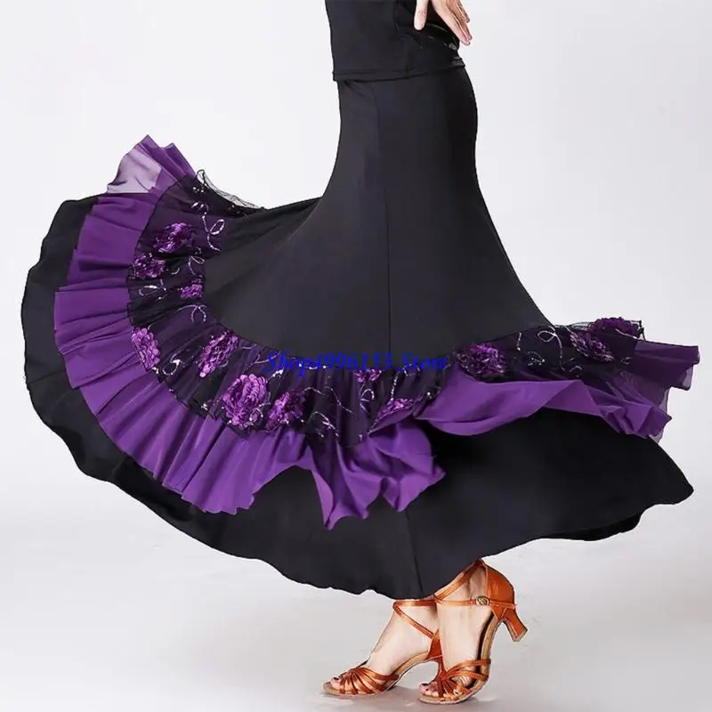 

Q0KE Practical Milk Fabric Half Circle Skirt With Lace Trim Fashion Dance Dress For Ballroom And Latin Dance