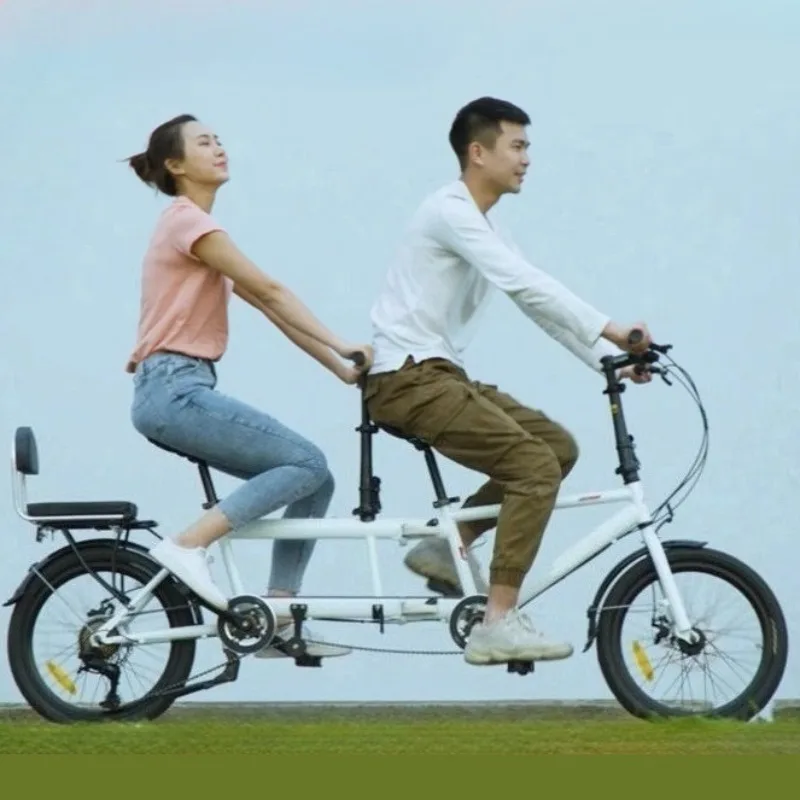 

Tandem Folding Bike Outdoor Sightseeing Tourism Parent-child High-carbon Steel Frame Bicycle Thickened Inner Tube Bicycle