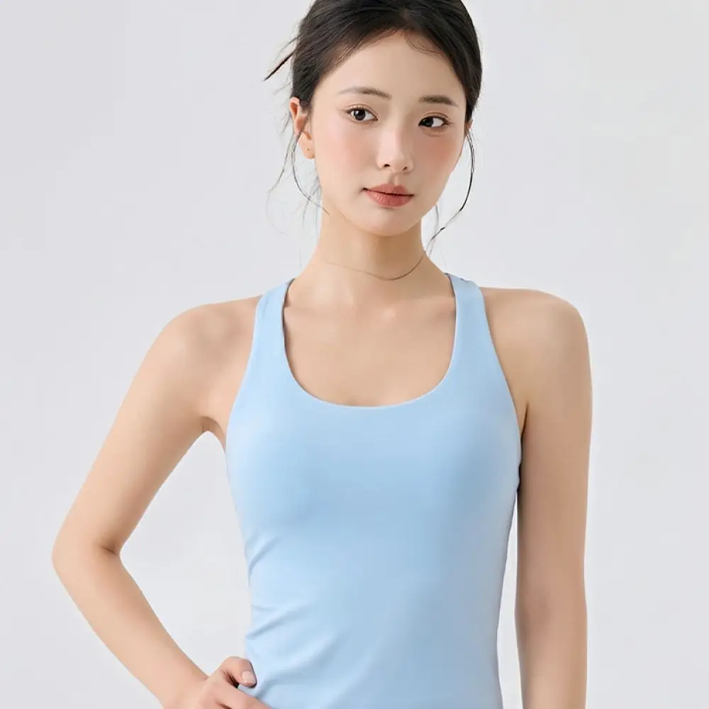 Womens Yoga Sport Tank Top Built In Bra Longline Vest Slim Fit Fitness Gym Athletic Training Sleeveless Apparel