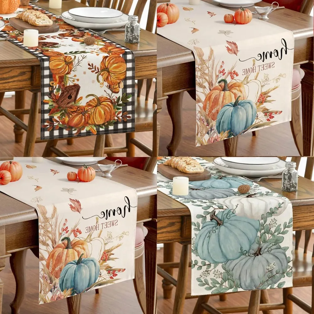 

1PC Thanksgiving Table Runner Autumn Wildflower Leave Floral Tables Runner Colorful Soft Table Kitchen Coffee Dining Table Decor