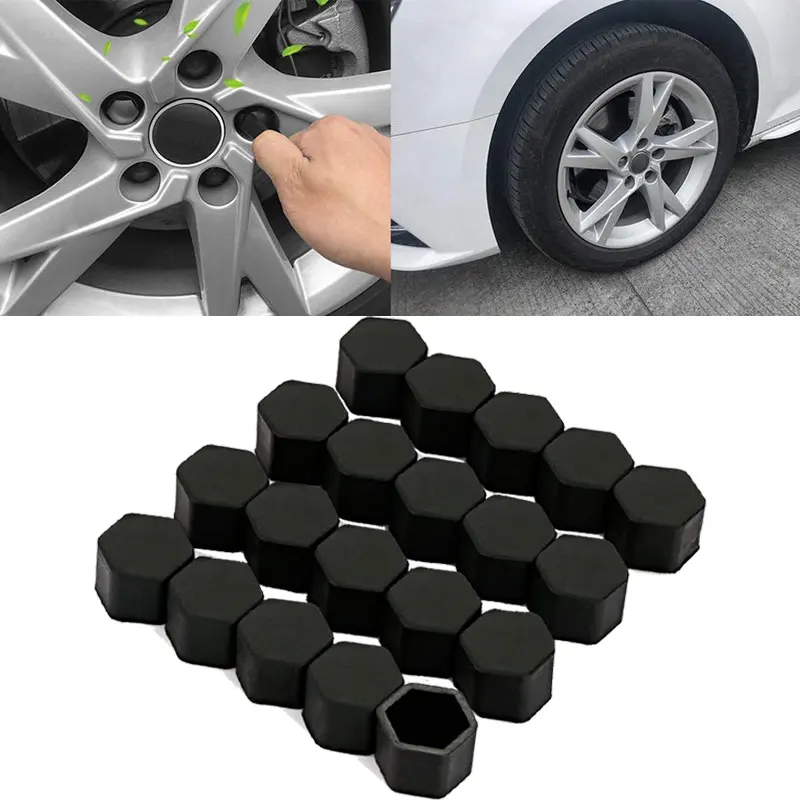 

20Pcs Black Silicone Car Tyre Wheel Hub Covers Dustproof Protection Caps Wheel Hub Protectors Screw Cap Anti Rust Cover 19/21CM