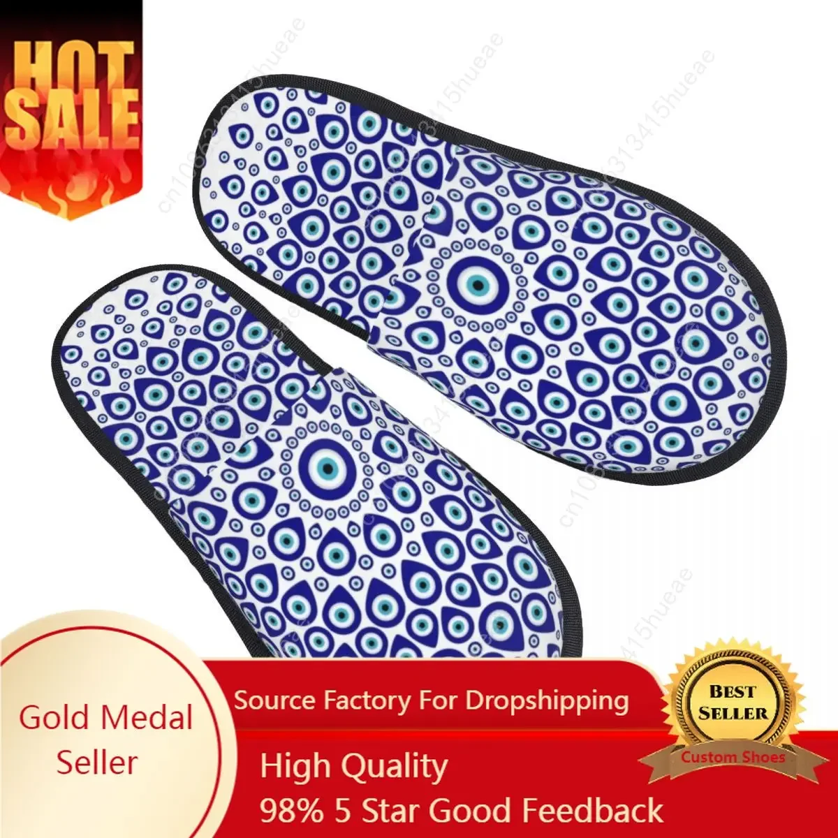 

Nazar Turkish Evil Eye Circular House Slippers Soft Warm Tribes Amulet Memory Foam Fluffy Slipper Women Indoor Outdoor Shoes