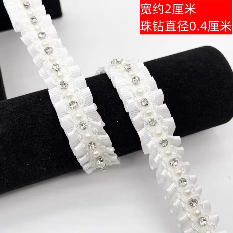 

3-ярдовая кружевная аппликация ручной работы с бисером, материалы для одежды, аксессуары для шитья, жемчужное кружево, белая отделка с бисером