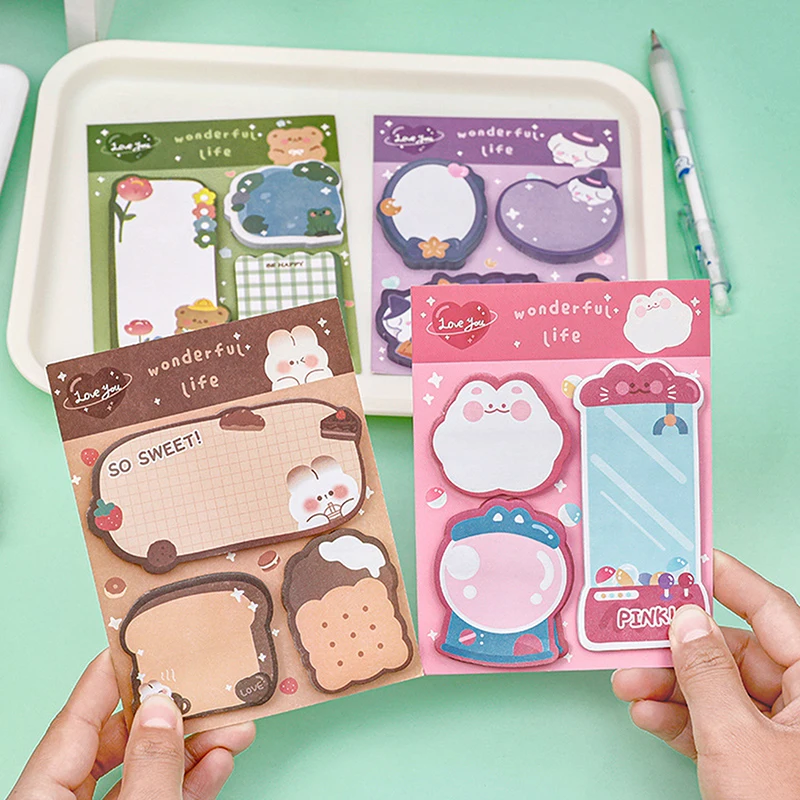 60 Sheets Sticky Notes Cartoon Colorful Memo Pad Cute Stationery Posted Tabs Message Paper School Supplies