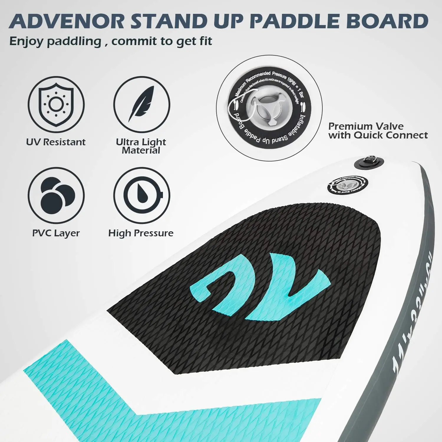 Paddle Board 11'x33 x6 extra breites aufblasbares Stand Up Paddle Board mit verstellbarem Paddel, Rucksack, wasserdichter Tasche, Leine