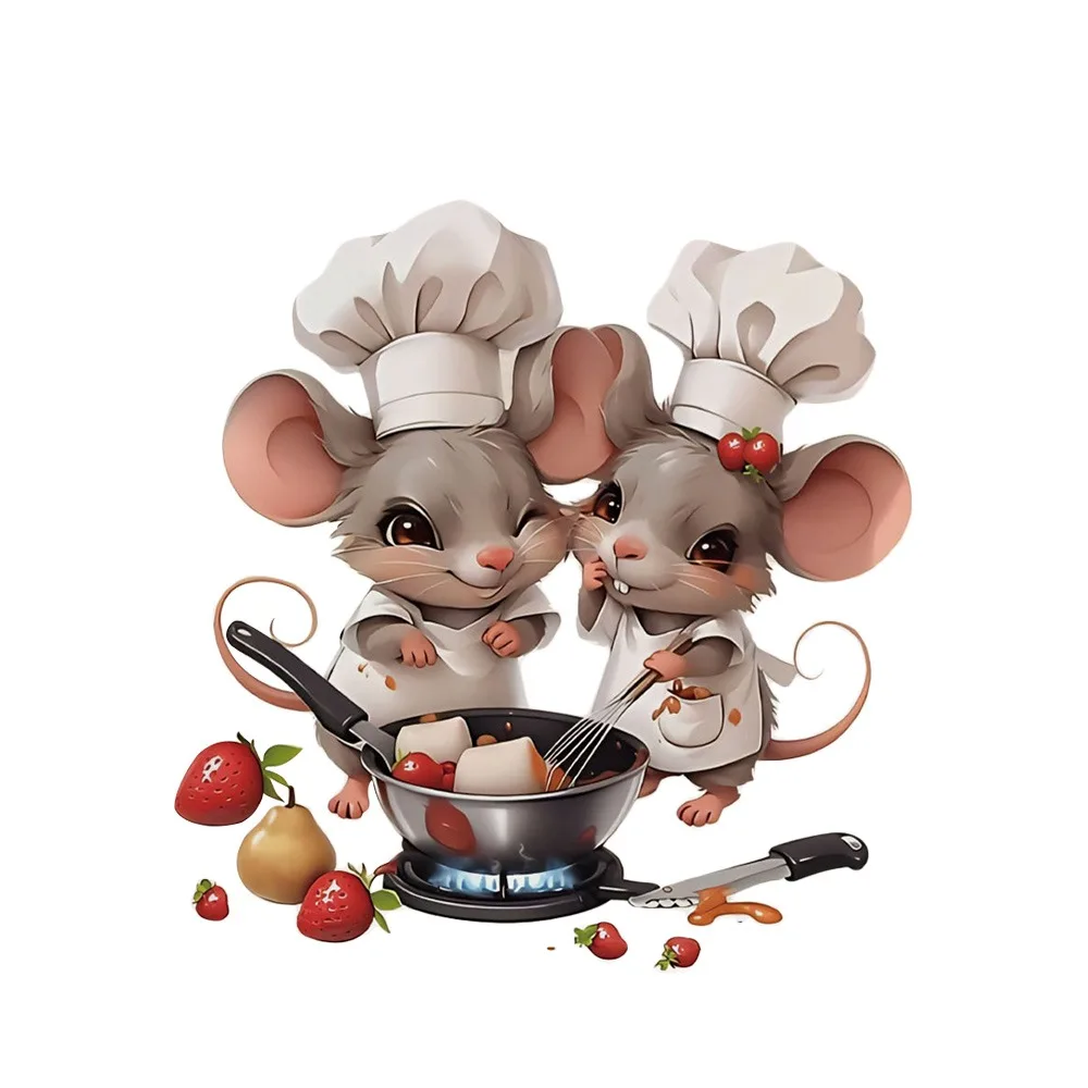 Reusable Cartoon Cat Mouse Chef Cat Kitchen Decal Self-adhesive PVC Decorative Sticker Waterproof Wall Art Refrigerator