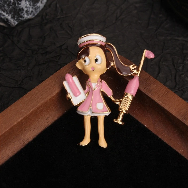 Alloy Cartoon Nurse Brooch, Enamel Painted, Cute Style Pin with Syringe & Notebook, for Clothing/Bag Decoration