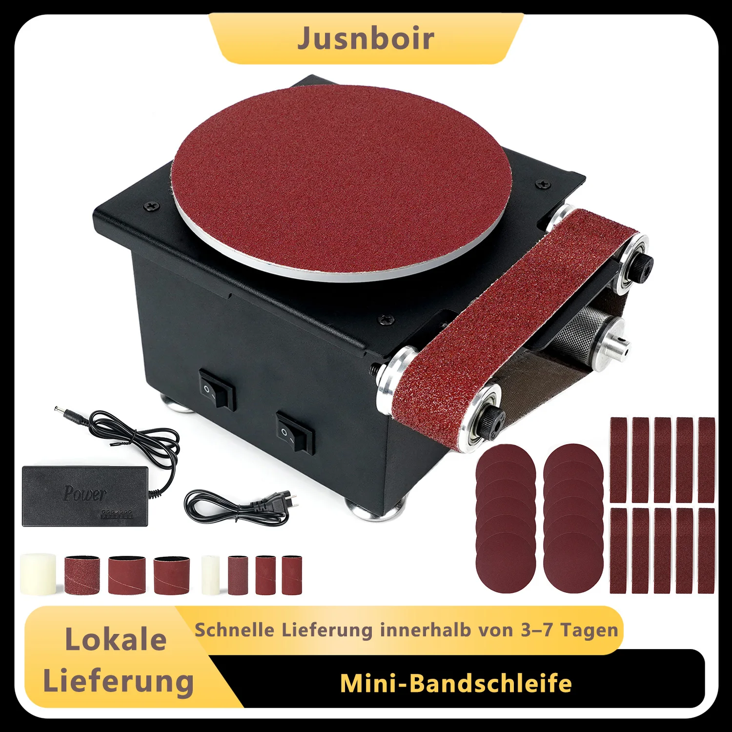 Image of 6-Zoll-Scheibenschleifer, 2-in-1-Bandschleifer, 7-stufige variable Geschwindigkeitsregelung, inkl. 10 Schleifscheiben und 10 Schleifbänder, geeignet zum Schleifen von Holz und Metall