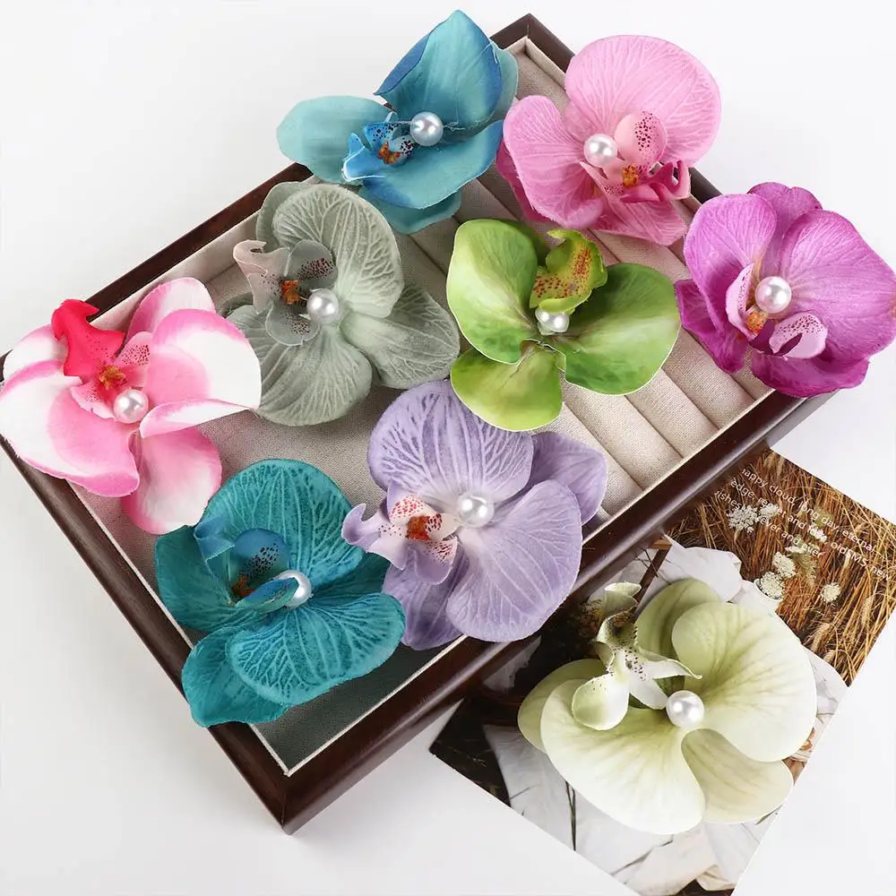 핑크 난초 꽃 머리핀 헤어 액세서리 헤어 장식 난초 머리핀 헤어 장식품 사이드 바레트 보헤미아 바레트 사진