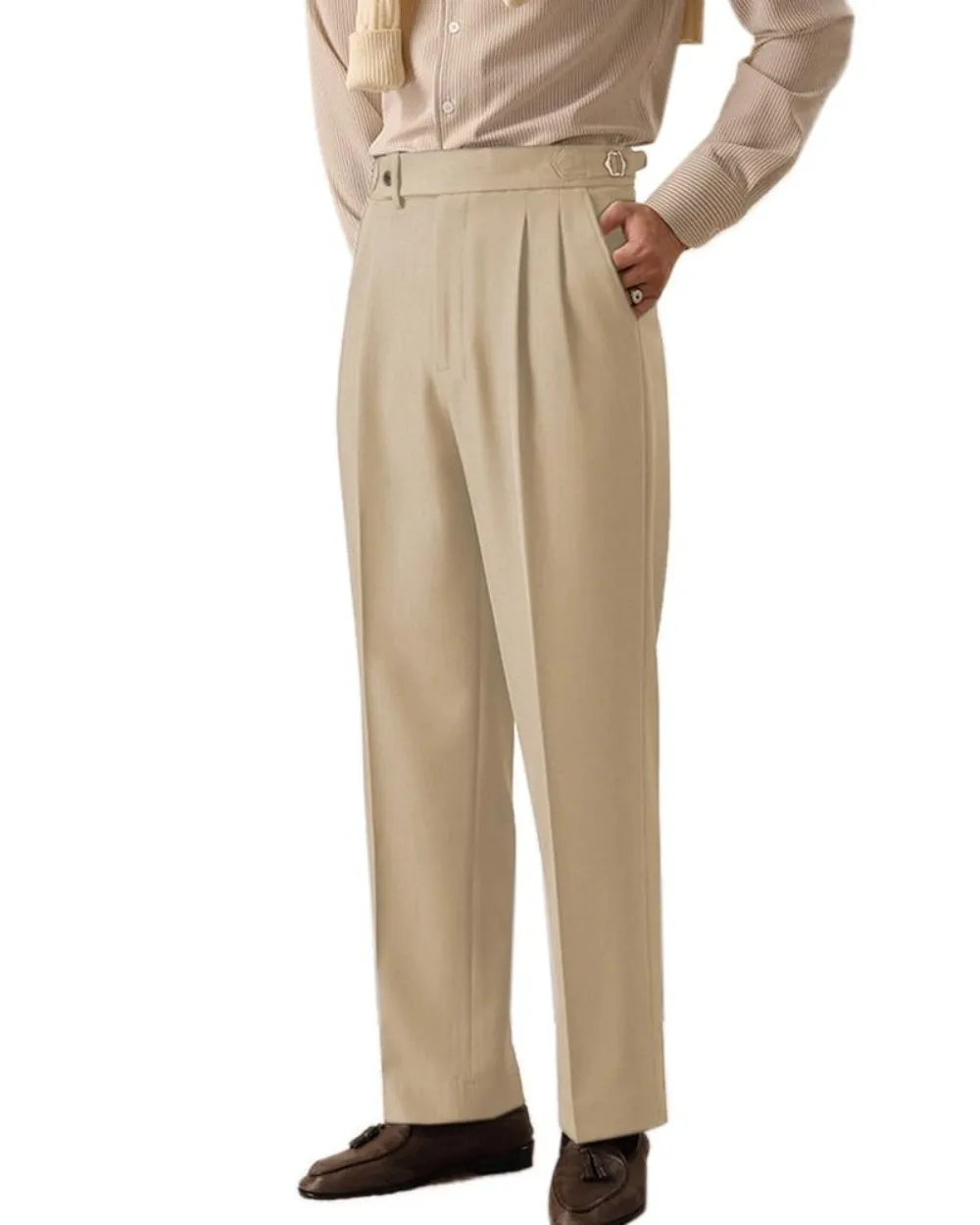 2025 موضة رجال الأعمال السود سراويل تقليدية عالية الجودة فضفاض الملابس الحديثة النمط الإيطالي شخصية مطوي مخصصة